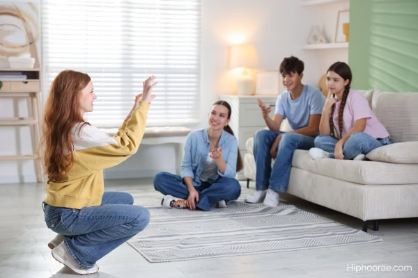 teens playing charades