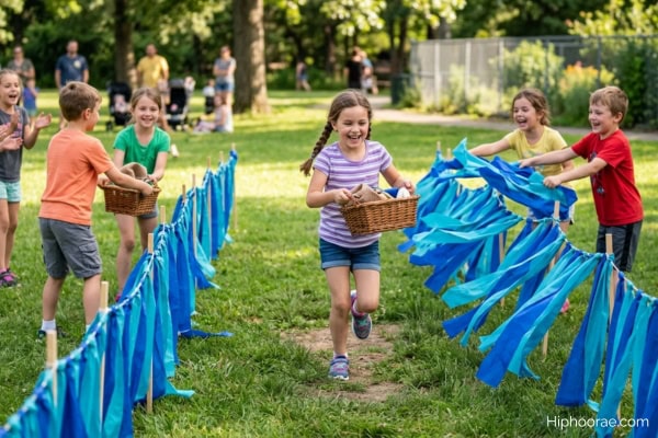 Children playing Moses and the Red Sea Relay game
