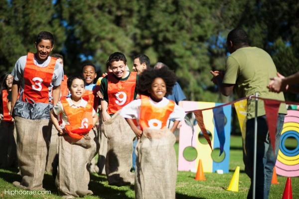 kids playing sack race