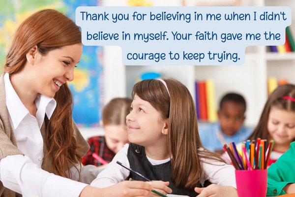 teacher and student at school desk with text overlay