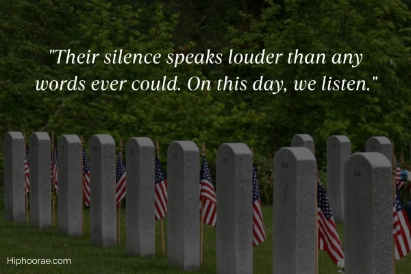Tombstones with flags for Memorial Day, with quote overlay