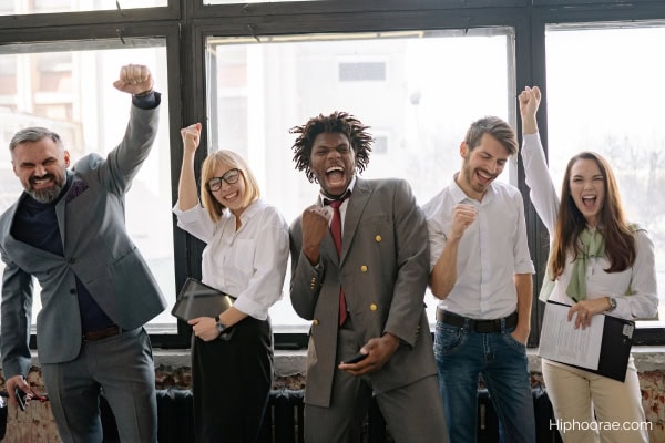 Office team celebrating