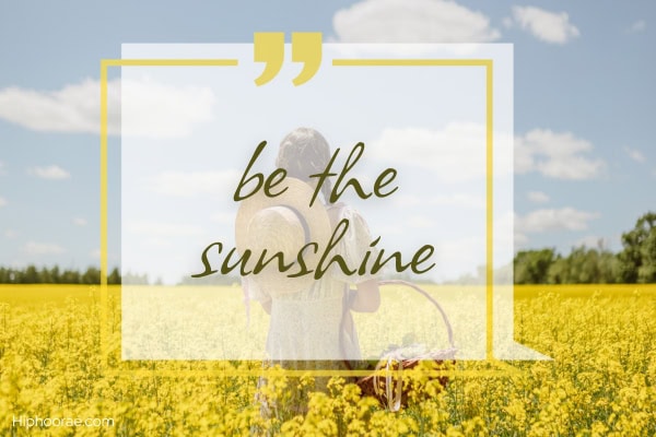 woman standing in a field of yellow flowers, with quote overlay