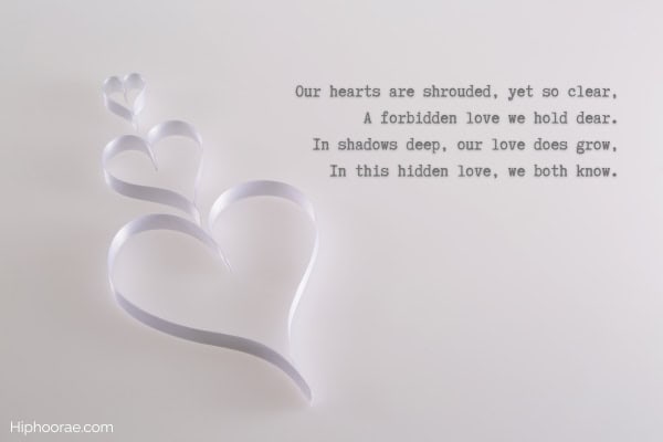white heart ribbon design plain background with poem overlay