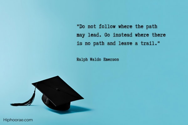 graduation hat on blue background with quote overlay