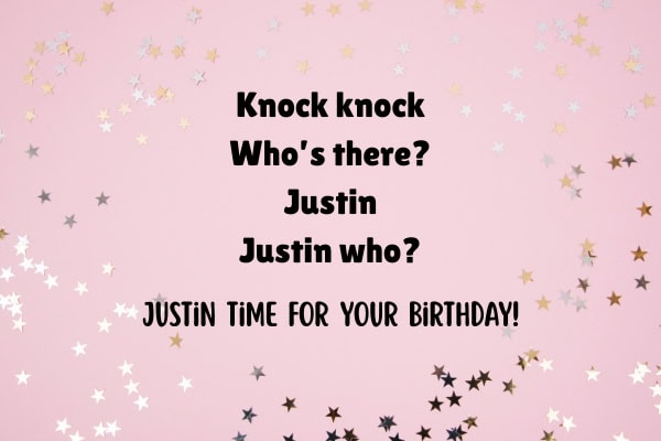 Pink background littered with gold and silver star confetti, with jok eoverlay
