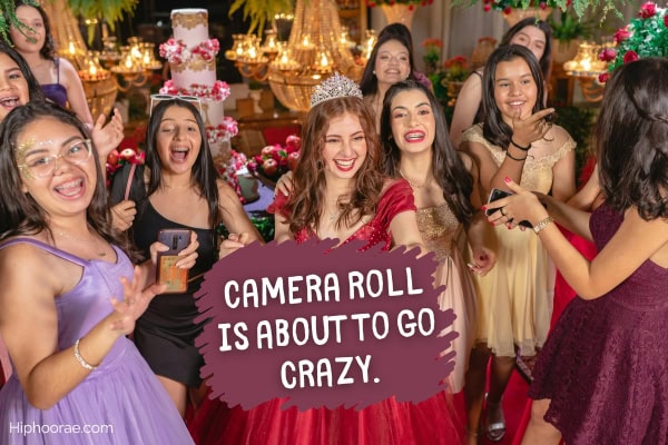 group of teenage girls having fun at prom with quote overlay