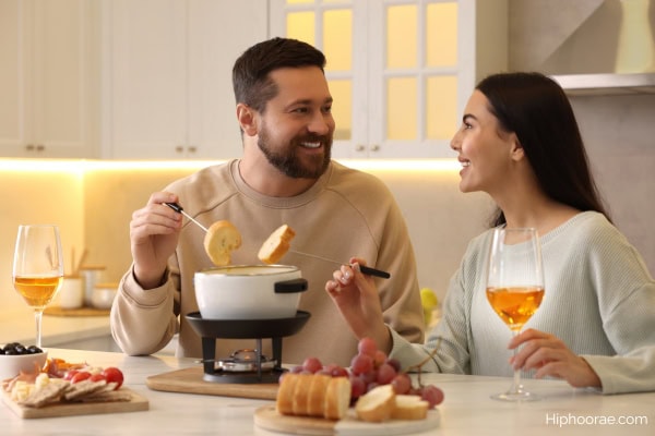 couple having a fondue date night at home
