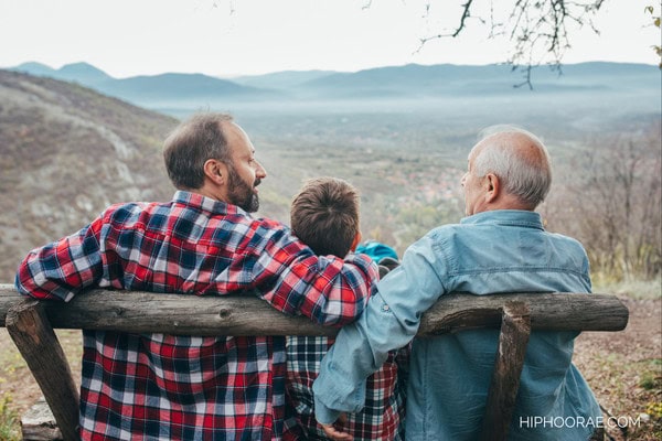 3 generations of males on bench
