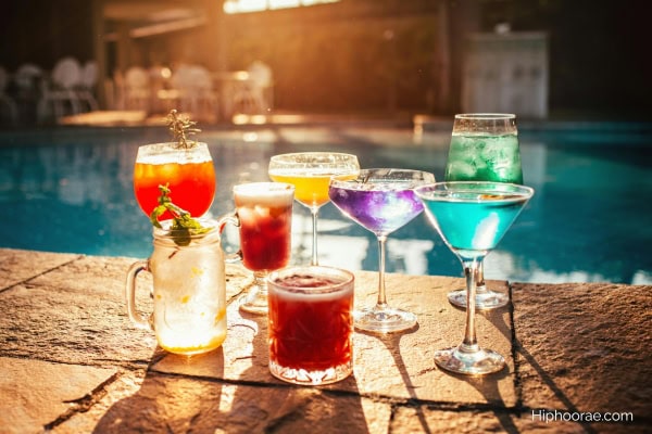 various mocktails by the pool