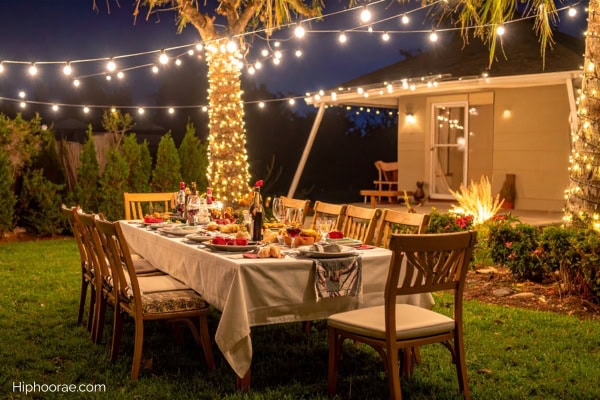 dinner table setup outdoor backyard