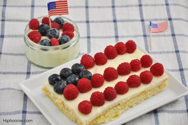 4th of July cake topped with blueberries and raspberries