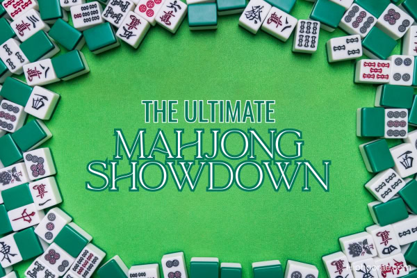 mahjong tiles on green table with party name overlay