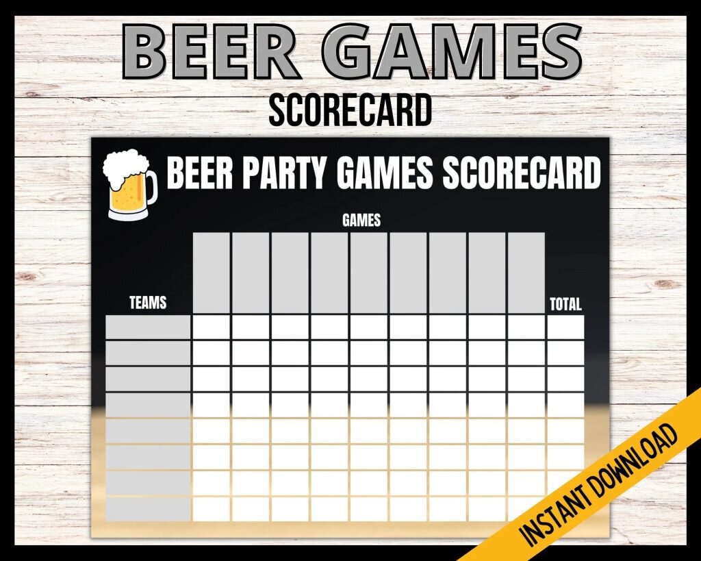 Beer Olympics Games Scorecard