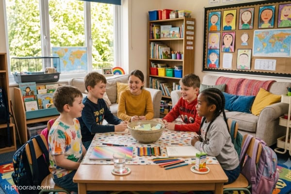 children playing the bowl game inside a classroom
