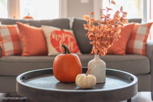 fall home decor in orange and gray colors
