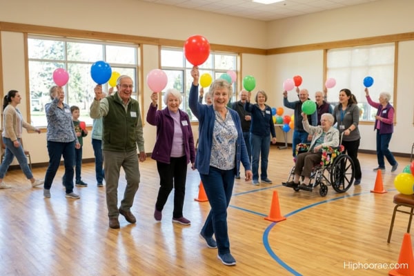Seniors having a balloon parade